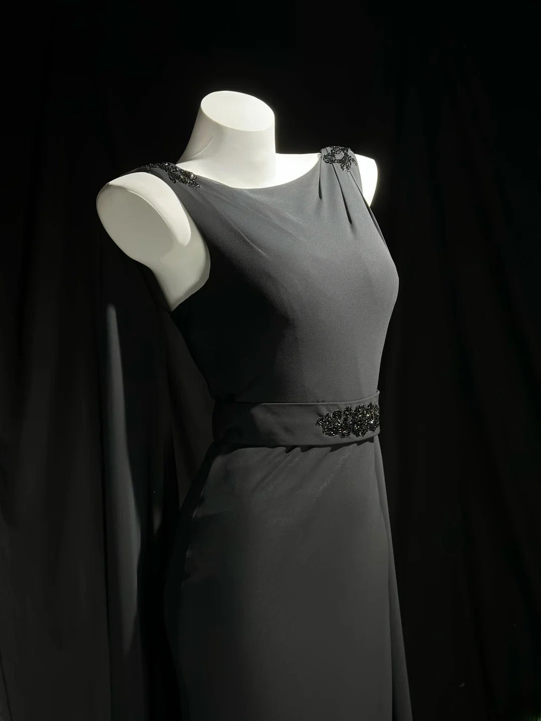 Vintage 90s Prom Dresses Mermaid Scoop Grey Chiffon Long Evening Dress Formal Outfits RB5867