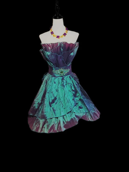 Vintage Ballkleid, trägerlos, weinroter Taft, kurzes Kleid für den 16. Geburtstag, Homecoming-Kleid, Cocktailkleid AS063