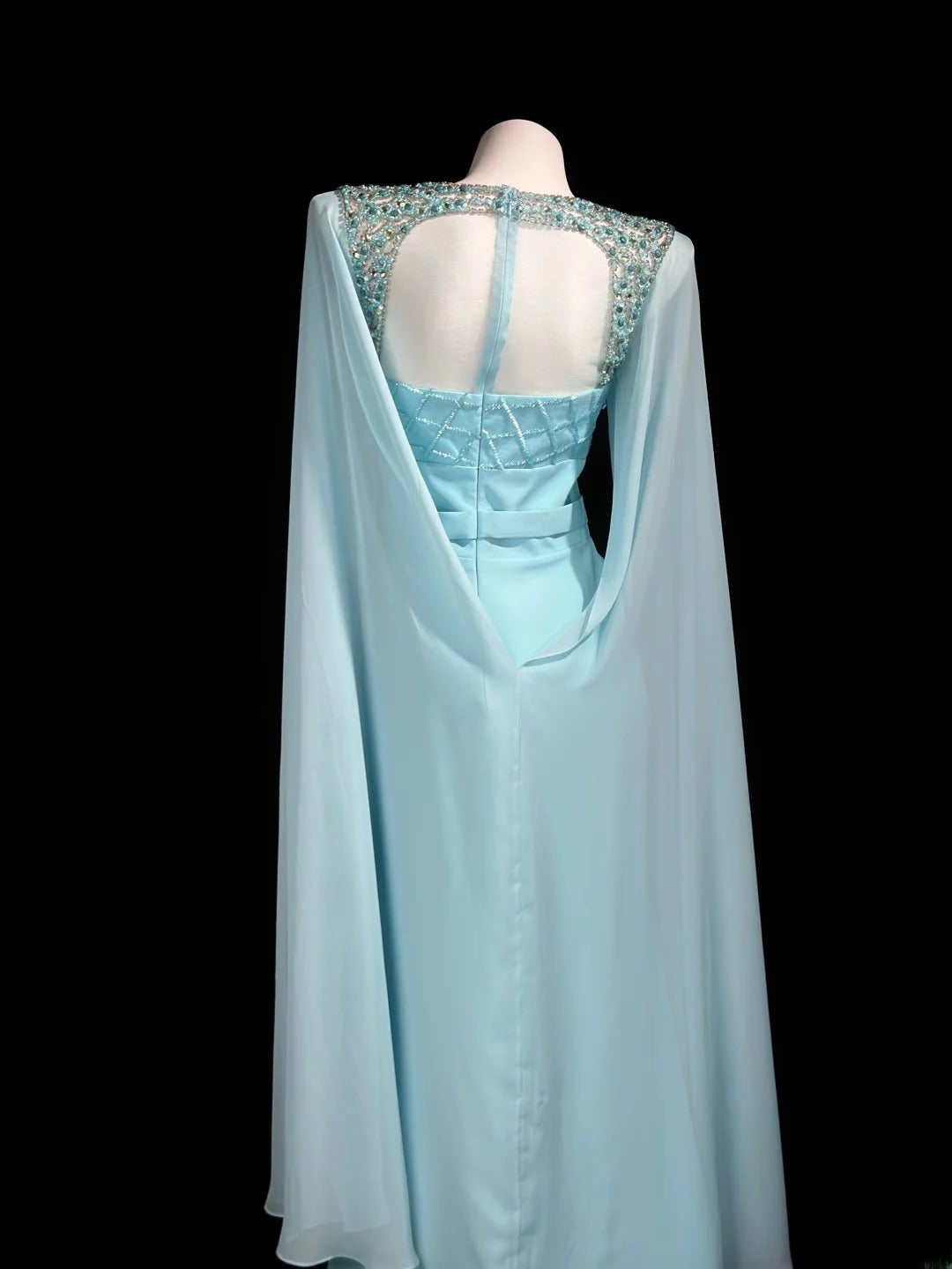 Vintage 90s Prom Dresses Mermaid Scoop Light Blue Chiffon With Long Sleeves Evening Dress Formal Outfits RB5869
