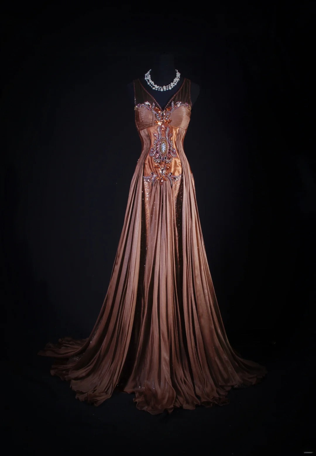 Cocktailkleid für Damen im 90er-Jahre-Meerjungfrauenstil, braun, V-Ausschnitt, Satin mit Perlen, langes Kleid für Abschlussfeiern, Ballkleider AS064