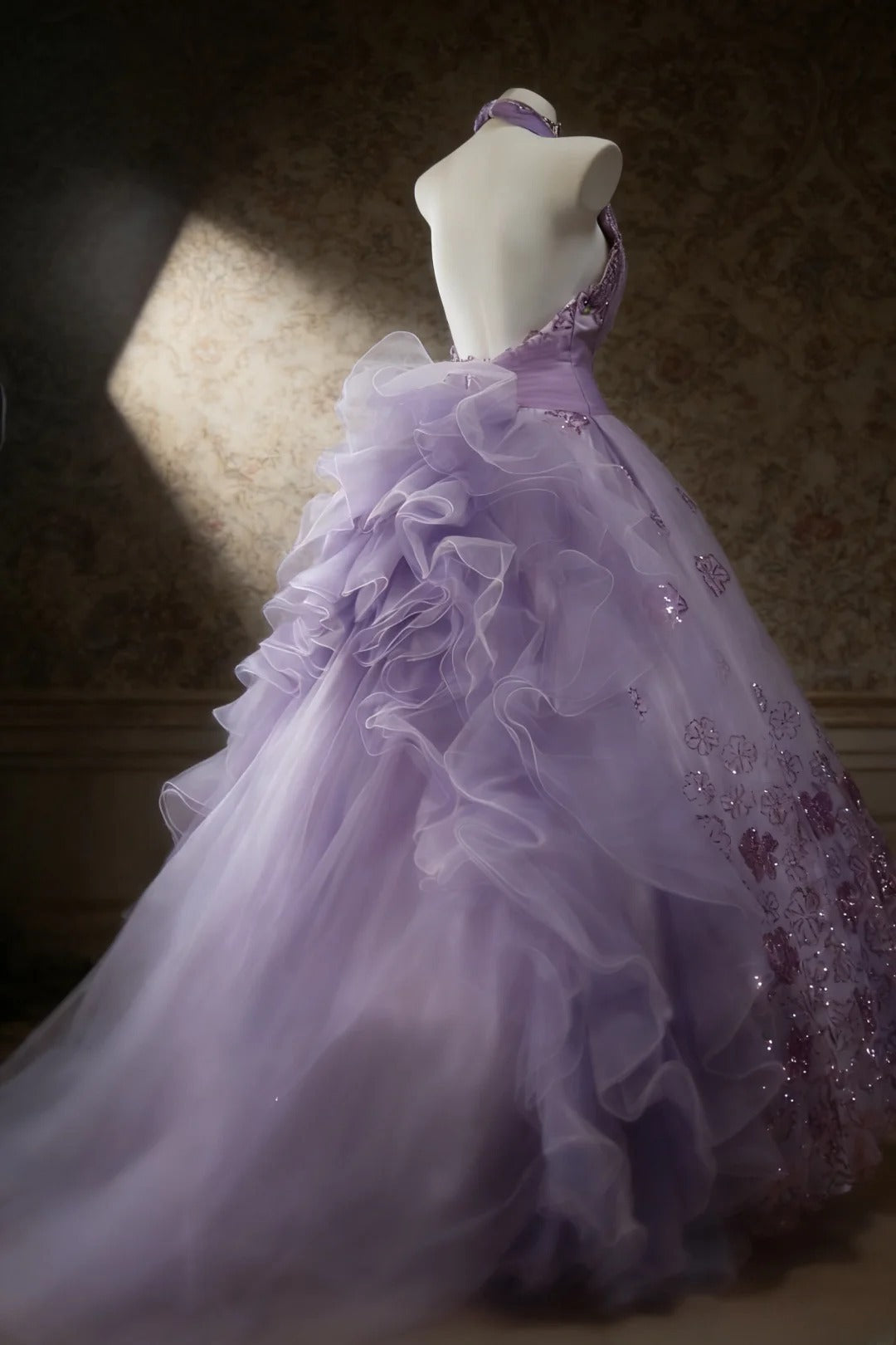 Cute Ball Gown Halter Lilac Sleeveless With Beaded Bodice Tulle Long Quinceanera Dresses Sweet 15 16 Birthday Outfits AS065