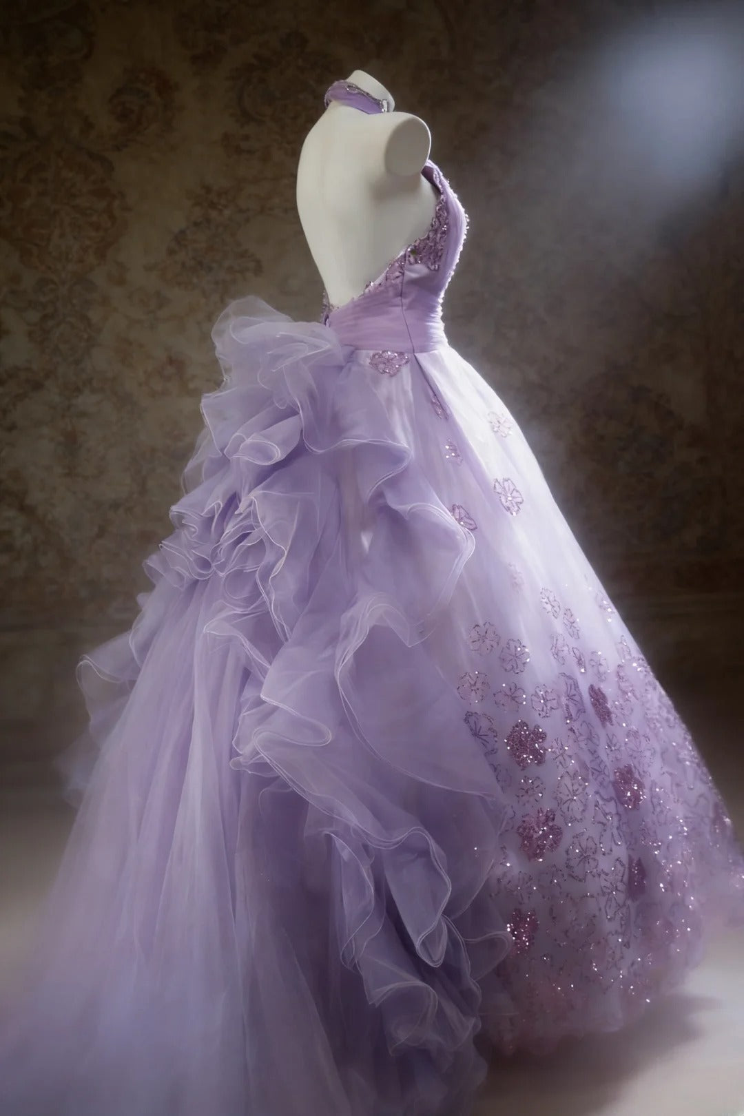 Cute Ball Gown Halter Lilac Sleeveless With Beaded Bodice Tulle Long Quinceanera Dresses Sweet 15 16 Birthday Outfits AS065