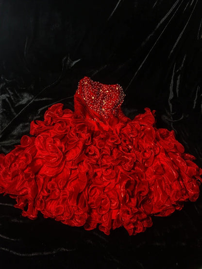 Vintage Ballkleid, trägerlos, rot, gestuft, kurzes Kleid für den 16. Geburtstag, Homecoming-Kleid, Cocktailkleid AS065