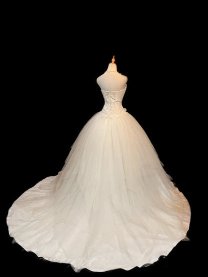Princess Style Ball Gown Halter Tulle White With Lace Brides Gown Bridal Dress Long Wedding Dresses RB5778