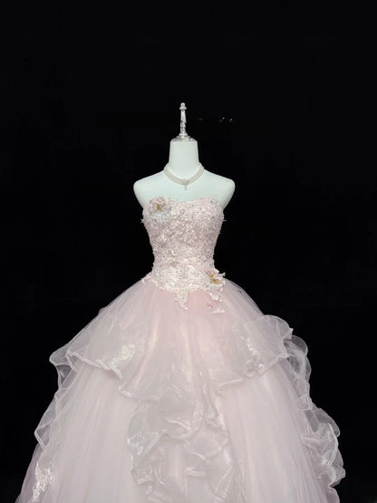 Sweet Ball Gown Sweetheart Light Pink Tulle With Lace Quince Dress Voluminous Sweet 16 Sweet Sixteen Outfits Vestido de 15 RB7436