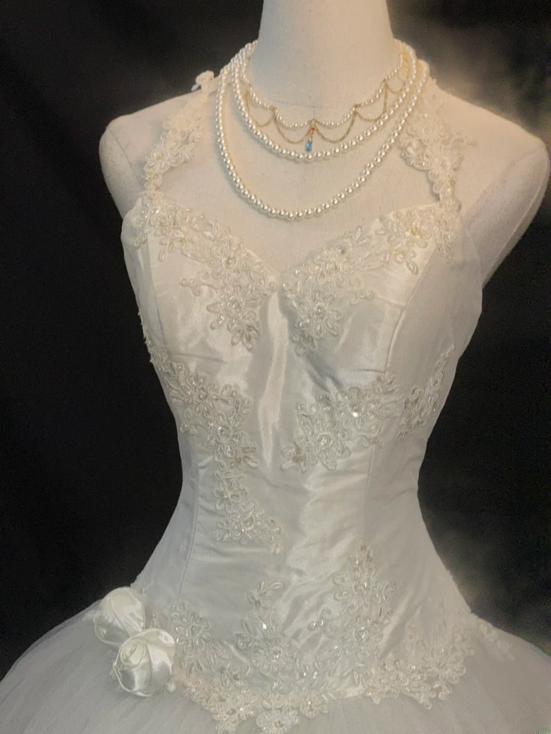 Princess Style Ball Gown Halter Tulle White With Lace Brides Gown Bridal Dress Long Wedding Dresses RB5778
