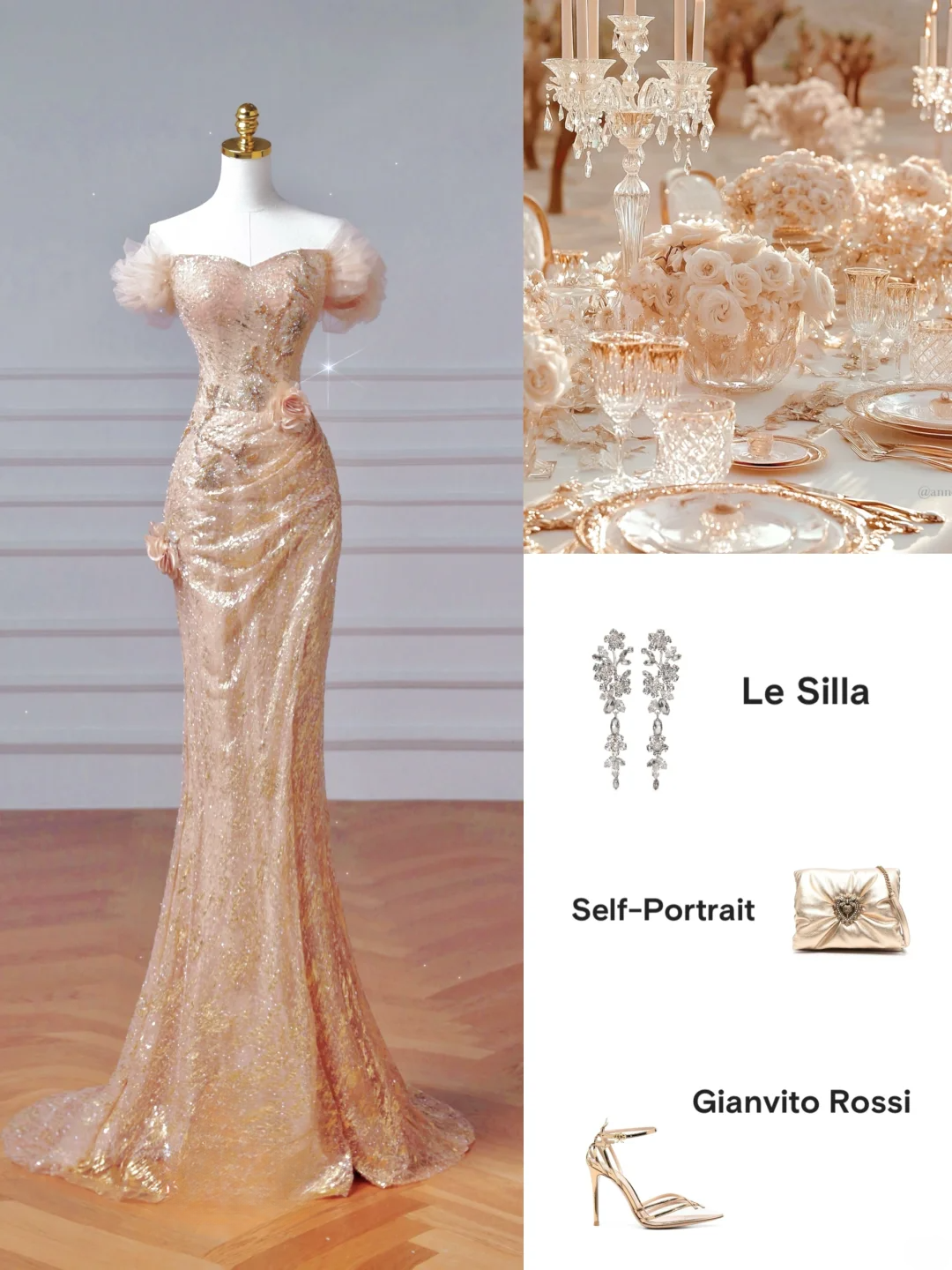 Funkelndes Meerjungfrauen-Kleid in Rosé mit schulterfreiem Ausschnitt und Ärmeln, langes formelles Ballkleid, Abendkleid, Partykleid AQ065