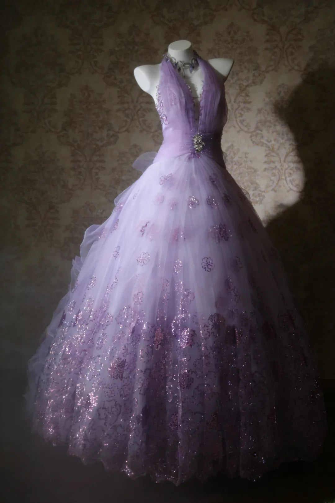 Cute Ball Gown Halter Lilac Sleeveless With Beaded Bodice Tulle Long Quinceanera Dresses Sweet 15 16 Birthday Outfits AS065