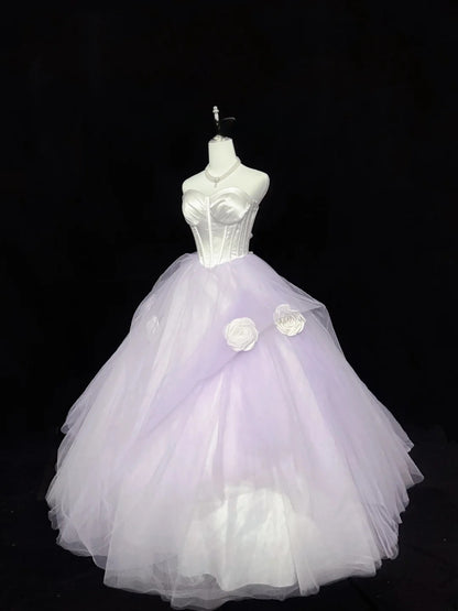 Pretty Ball Gown Sweetheart Lilac Tulle With Flowers Quince Dress Voluminous Sweet 16 Sweet Sixteen Outfits Vestido de 15 RB7438