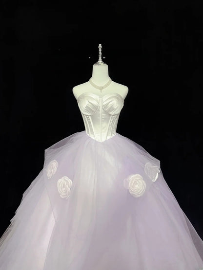 Pretty Ball Gown Sweetheart Lilac Tulle With Flowers Quince Dress Voluminous Sweet 16 Sweet Sixteen Outfits Vestido de 15 RB7438