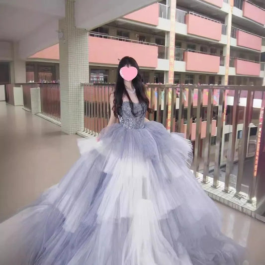 Cute Ball Gown Strapless Sleeveless With Beaded Bodice Tulle Long Quinceanera Dresses Sweet 15 16 Birthday Outfits AS067