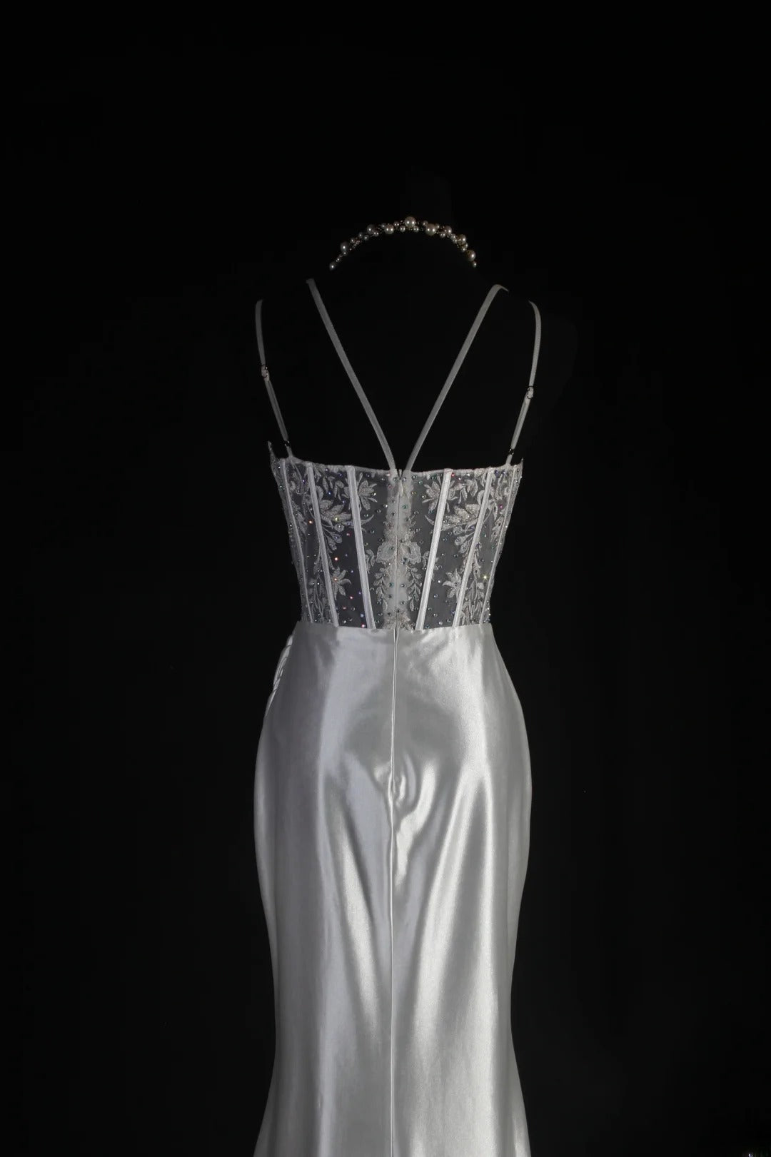 Vintage Mermaid Spaghetti Strap Silver Gray Silk Satin 2000s Prom Dress Inspo With Slit Lace Formal Party Gowns Formal Dresses AS067
