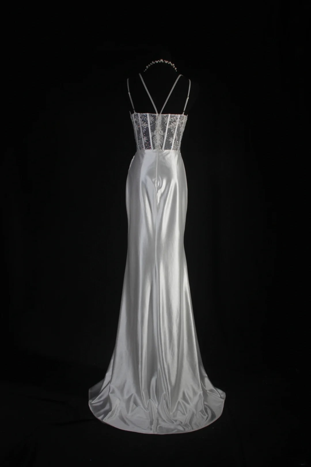 Vintage Mermaid Spaghetti Strap Silver Gray Silk Satin 2000s Prom Dress Inspo With Slit Lace Formal Party Gowns Formal Dresses AS067