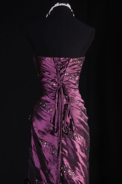 Cocktailkleid für Damen im 90er-Jahre-Meerjungfrauenstil, lila, herzförmiges Dekolleté, Taft mit Perlen, langes Abendkleid, Abschlussballkleid AS068