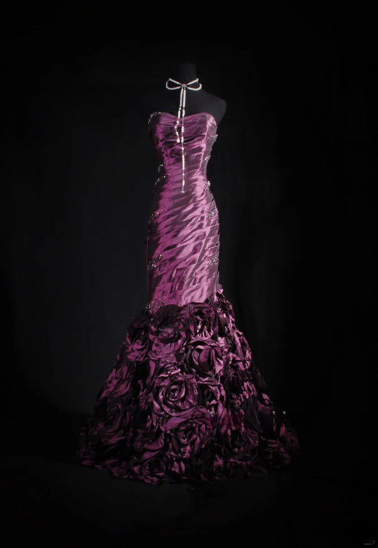 Women's Cocktail Party Gowns 90s Mermaid Purple Sweetheart Taffeta With Beads Long Graduation Dinner Outfits Prom Dresses AS068