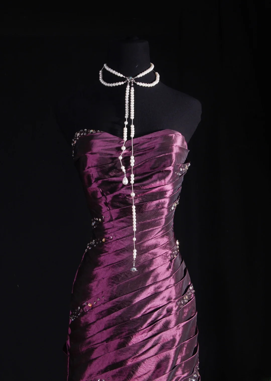 Cocktailkleid für Damen im 90er-Jahre-Meerjungfrauenstil, lila, herzförmiges Dekolleté, Taft mit Perlen, langes Abendkleid, Abschlussballkleid AS068