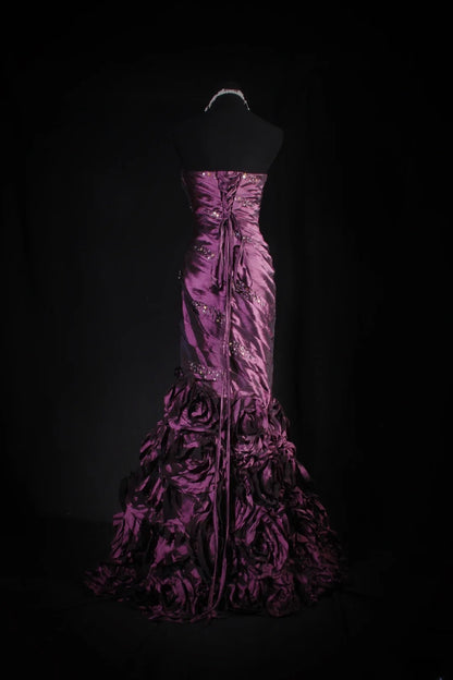Cocktailkleid für Damen im 90er-Jahre-Meerjungfrauenstil, lila, herzförmiges Dekolleté, Taft mit Perlen, langes Abendkleid, Abschlussballkleid AS068