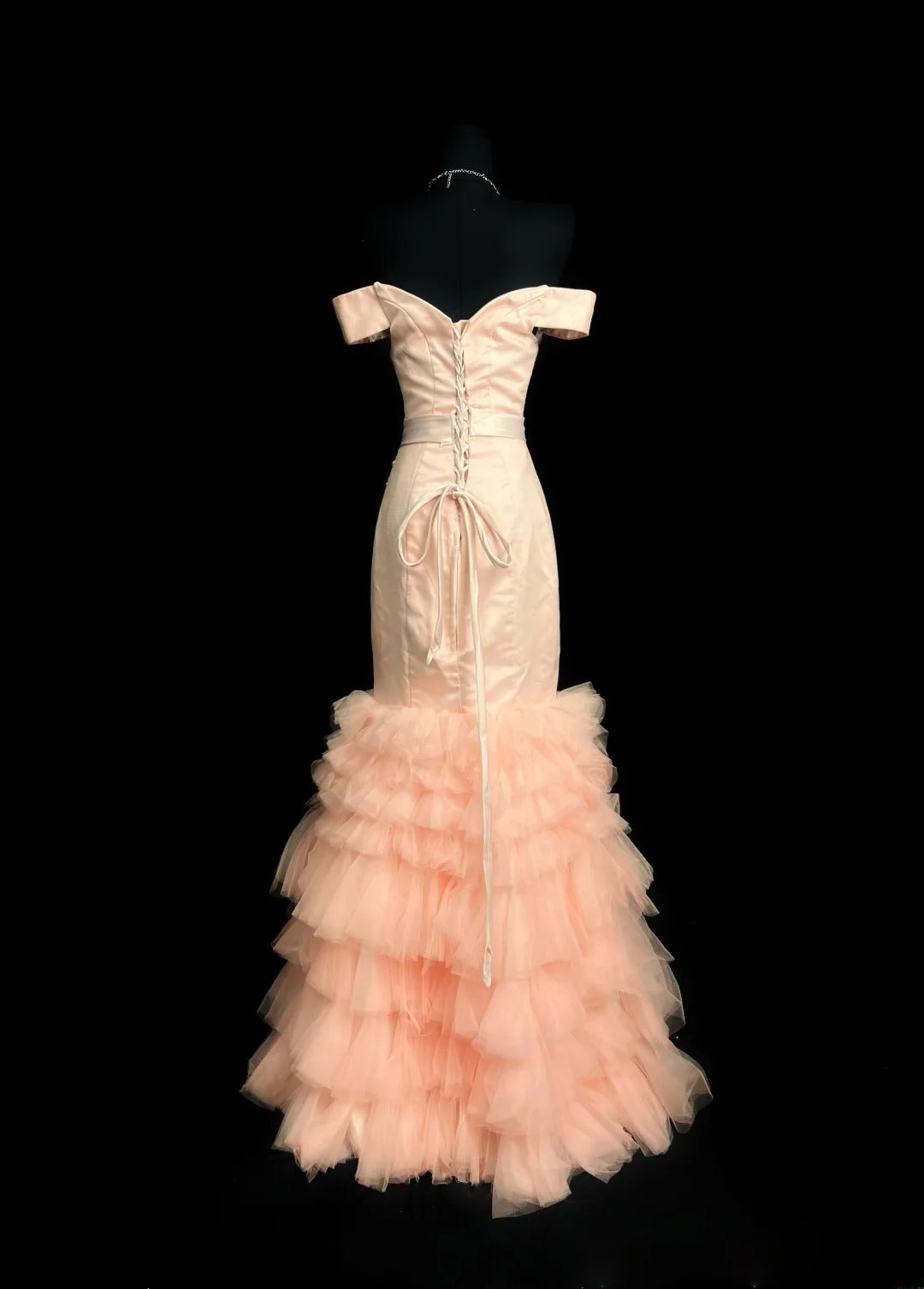 Vintage Prom Dresses Mermaid Off The Shoulder Blush Pink With Ruffled Long Evening Dress Formal Outfits RB5875