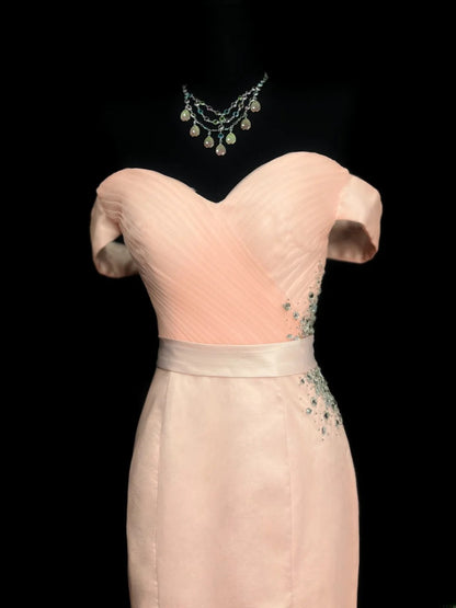 Vintage Prom Dresses Mermaid Off The Shoulder Blush Pink With Ruffled Long Evening Dress Formal Outfits RB5875