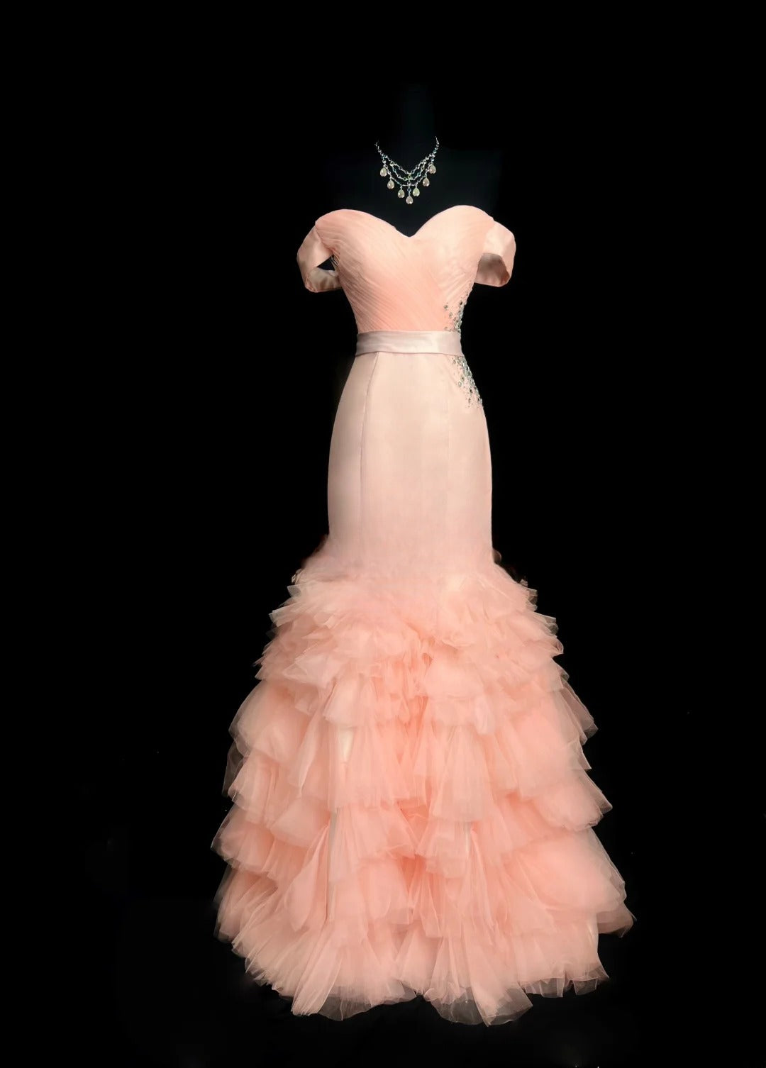 Vintage Prom Dresses Mermaid Off The Shoulder Blush Pink With Ruffled Long Evening Dress Formal Outfits RB5875
