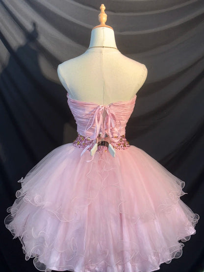 Elegant Ball Gown Sweetheart Pink Tulle Party Dress Short Mini 18th Birthday Dresses Hoco Outfits RB3467