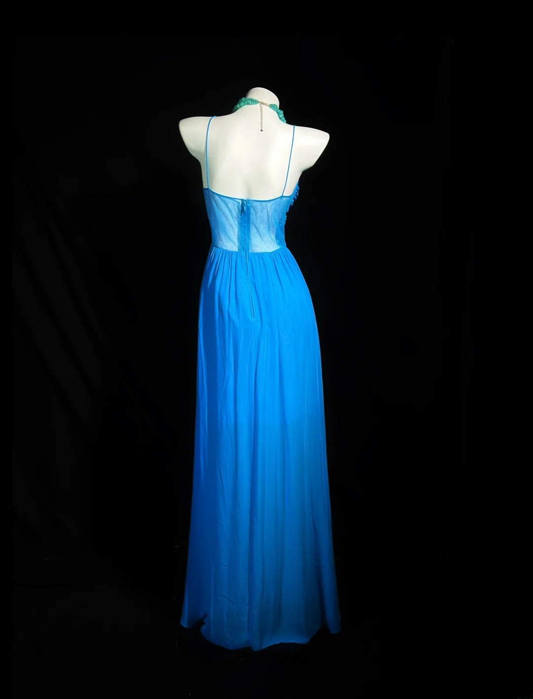 Vintage 80s Prom Dresses A line Spaghetti Strap Royal Blue Chiffon With Ruffled Long Evening Dress Formal Outfits RB5876