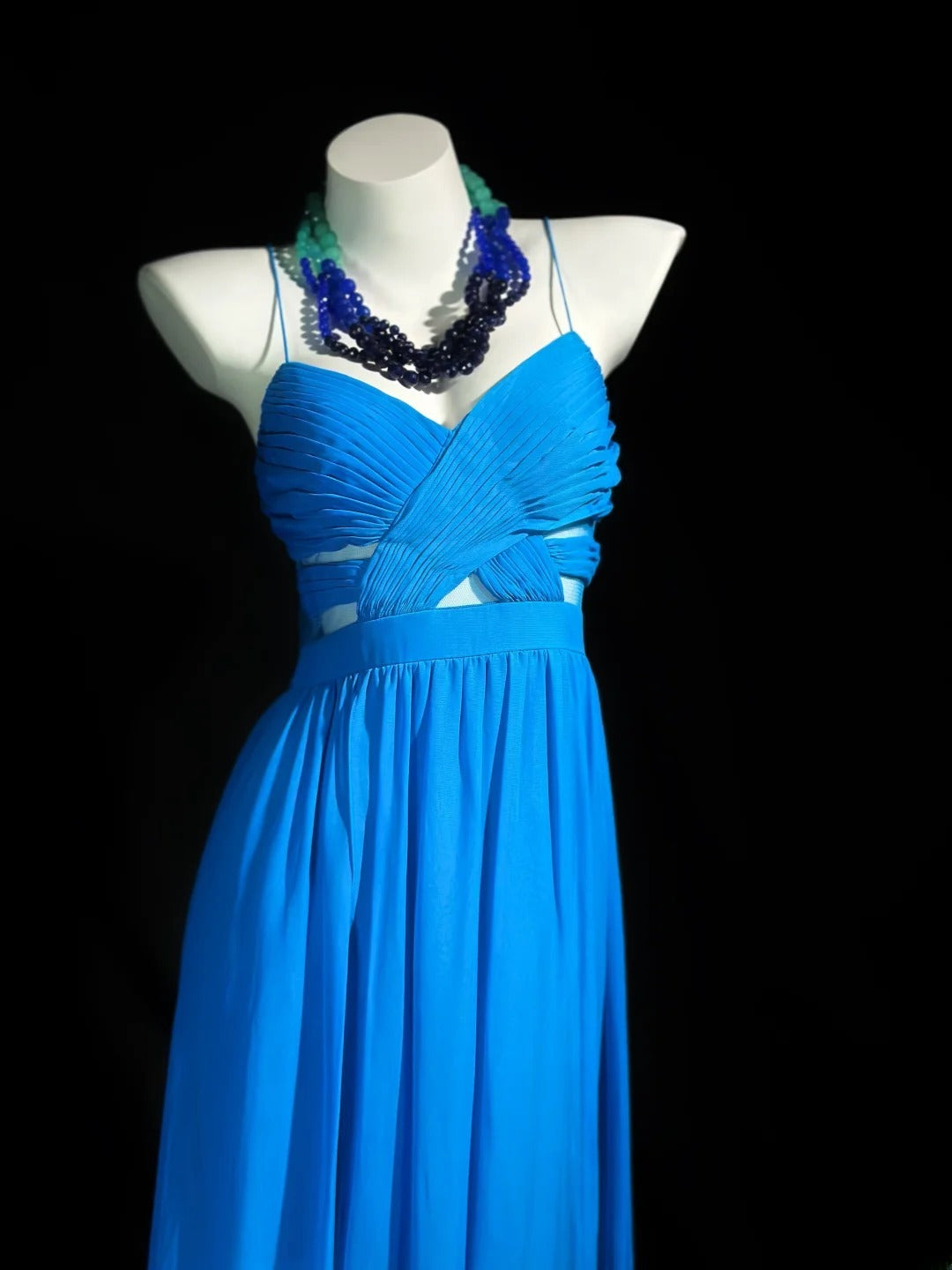 Vintage 80s Prom Dresses A line Spaghetti Strap Royal Blue Chiffon With Ruffled Long Evening Dress Formal Outfits RB5876