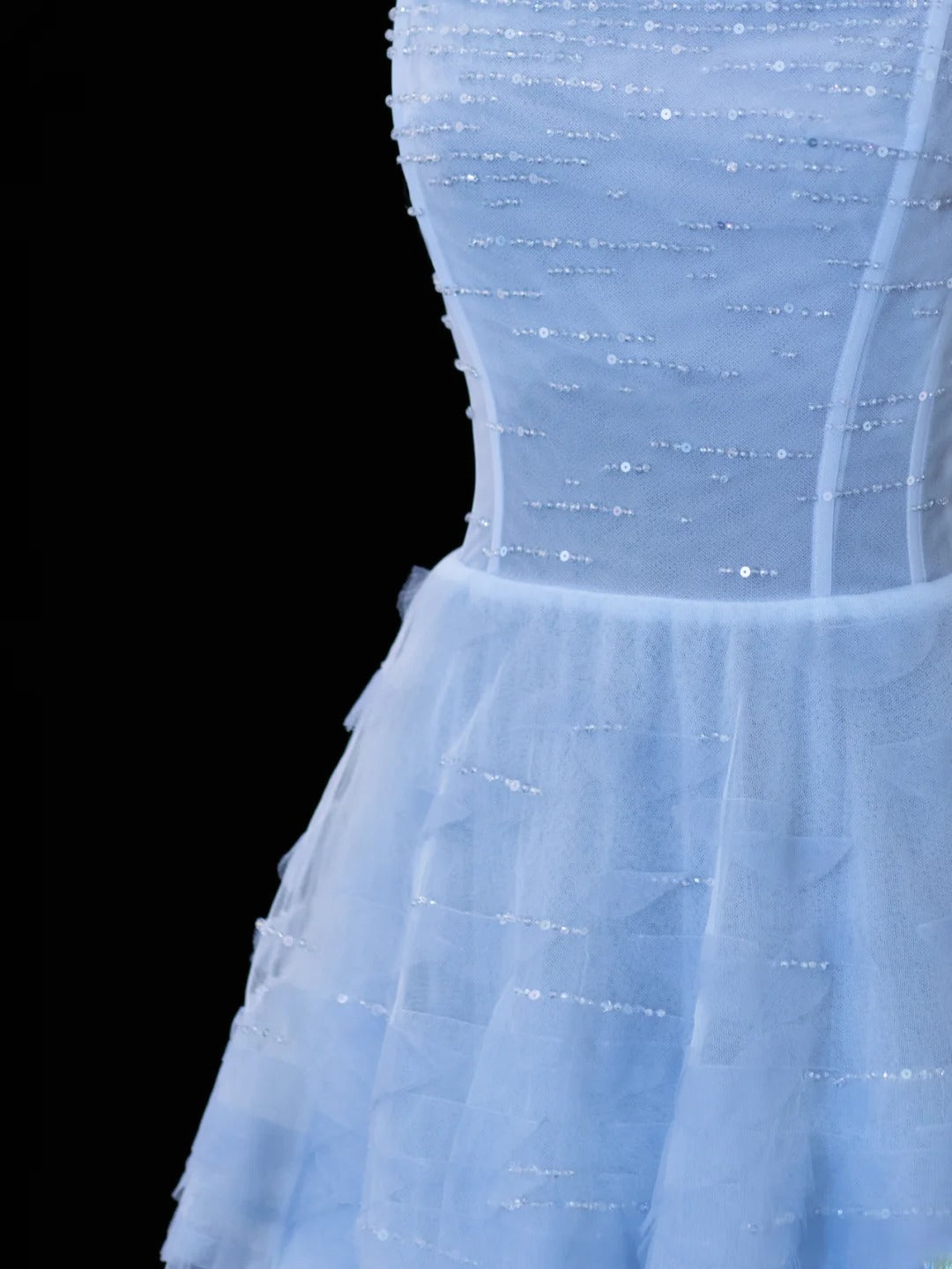 Simple Formal A Line Spaghetti Strap Blue Tulle Style Impress Long Prom Dresses Party Gowns SA070