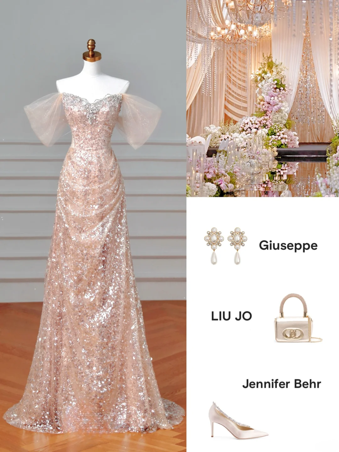 Glitzerndes Meerjungfrauen-Kleid mit Herzausschnitt, Pailletten, in zartem Rosa, mit Ärmeln, langes formelles Ballkleid, Abendkleid, Partykleid AQ066