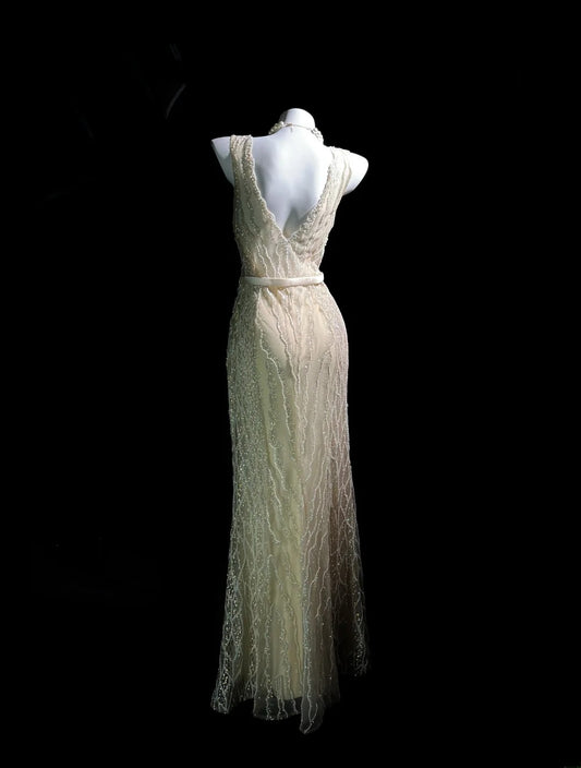Vintage 90s Prom Dresses Mermaid V Neckline Champagne Sequined With Slit Beading Evening Dress Formal Outfits RB5878