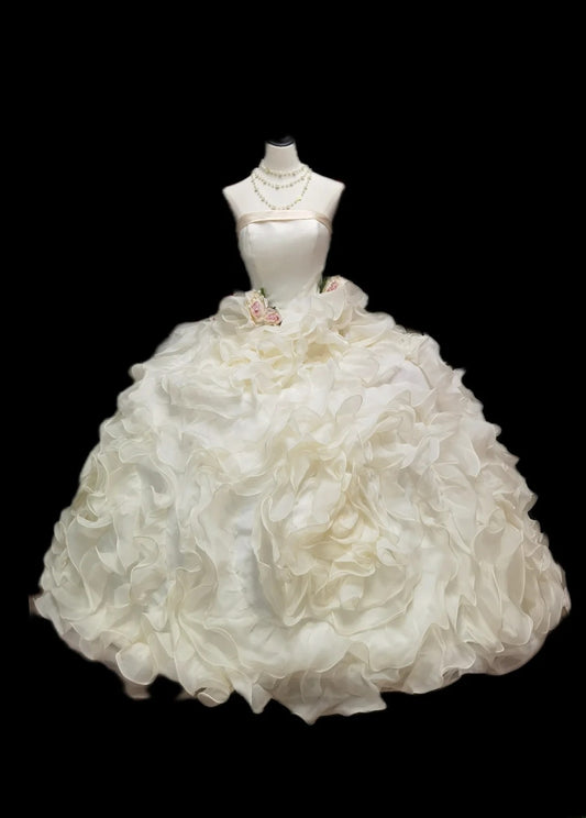 Unique Ball Gown Strapless Layered Tiered Tulle With Beads Long Prom Quinceanera Dresses Sweet 15 16 Birthday Gown AS073