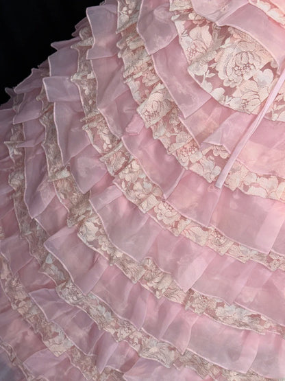 Princess Ball Gown Strapless Sleeveless Pink Tiered With Ruffles Flower Long Quinceanera Dress vestido de 15 de cenicienta RB3469