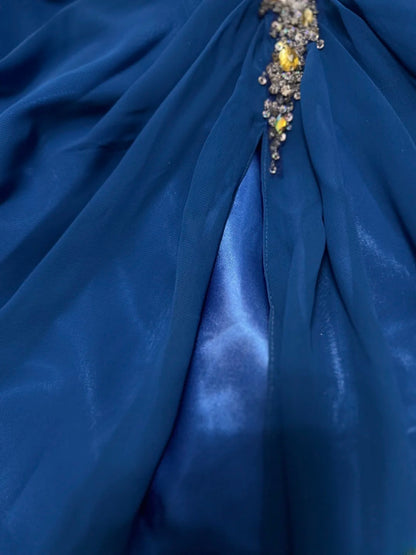 Vintage 80s Prom Dresses Mermaid One Shoulder Royal Blue Chiffon With Open Backs Long Evening Dress Formal Outfits RB5879