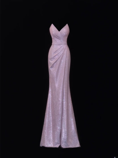Elegantes, plissiertes Abendkleid im Meerjungfrauen-Stil mit Herzausschnitt in Flieder mit Pailletten – ein beeindruckendes, langes Partykleid (SA074).