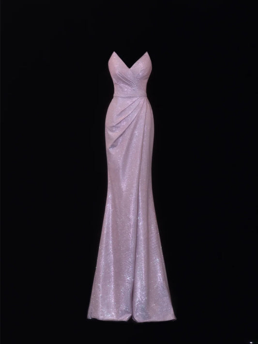 Modest Prom Dress Aesthetic Mermaid Sweetheart Lilac Sequin Style Impress With Pleated Long Party Formal Gown SA074