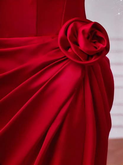 Cheap Mermaid Red Strapless With Pleated Sleeveless Long Formal Fancy Prom Evening Dress Dinner Outfits Party Gowns For Teens AQ074