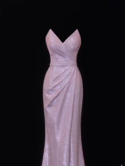 Elegantes, plissiertes Abendkleid im Meerjungfrauen-Stil mit Herzausschnitt in Flieder mit Pailletten – ein beeindruckendes, langes Partykleid (SA074).