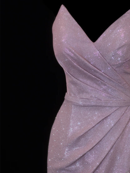Elegantes, plissiertes Abendkleid im Meerjungfrauen-Stil mit Herzausschnitt in Flieder mit Pailletten – ein beeindruckendes, langes Partykleid (SA074).