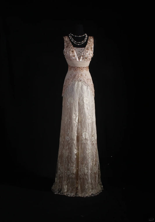 Women's Cocktail Party Gowns 90s A line V Neck Lace With Beads Long Graduation Dinner Outfits Prom Dresses AS074