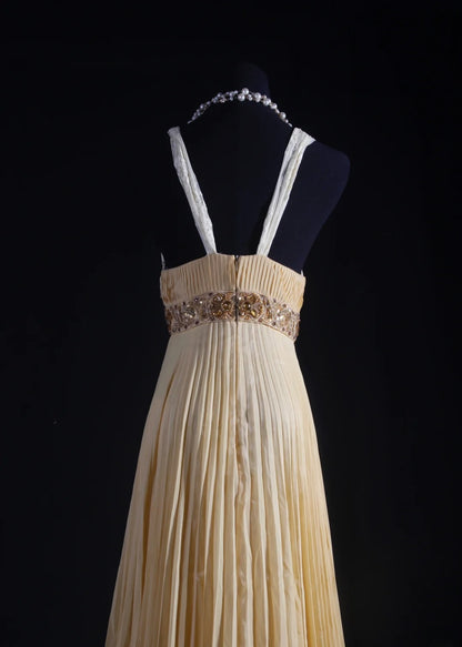 Cocktailkleid für Damen im 80er-Jahre-Stil, A-Linie, V-Ausschnitt, Chiffon, plissiert, mit Perlen, langes Kleid für Abschlussfeiern, Ballkleider AS075