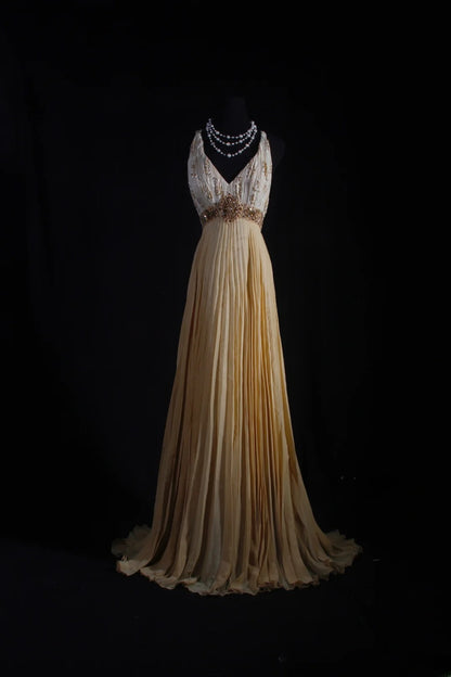 Cocktailkleid für Damen im 80er-Jahre-Stil, A-Linie, V-Ausschnitt, Chiffon, plissiert, mit Perlen, langes Kleid für Abschlussfeiern, Ballkleider AS075