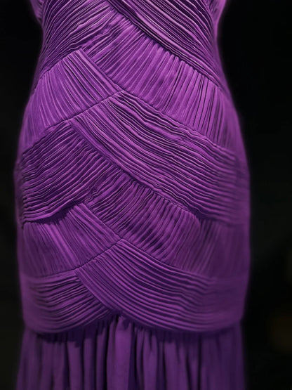 Vintage 80s Prom Dresses Mermaid Spaghetti Strap Purple Chiffon With Ruffled Long Evening Dress Formal Outfits RB5882