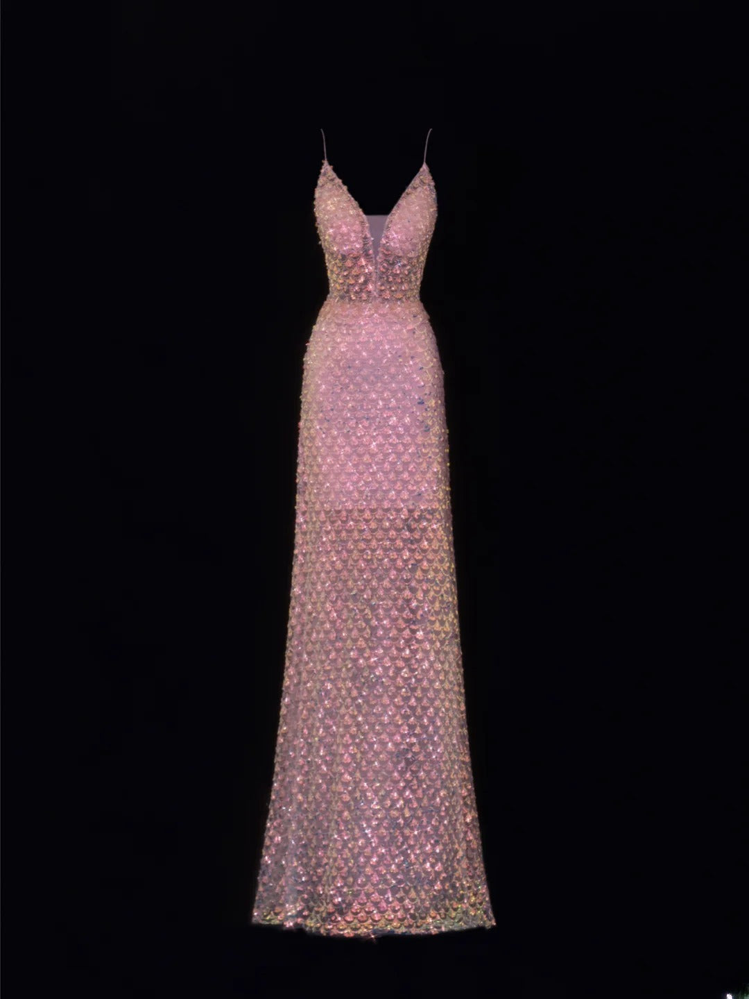Elegantes, formelles A-Linien-Abendkleid mit Spaghettiträgern und rosa Pailletten – ein echter Hingucker!