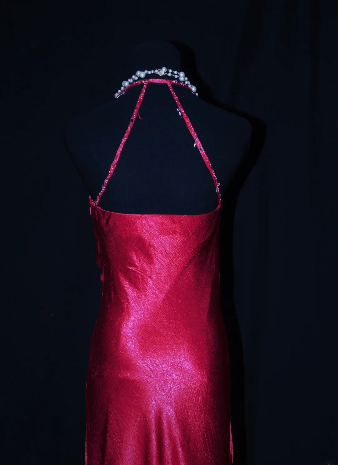 Robe de bal longue sans manches en satin rose fuchsia, style sirène, dos nu, AS077