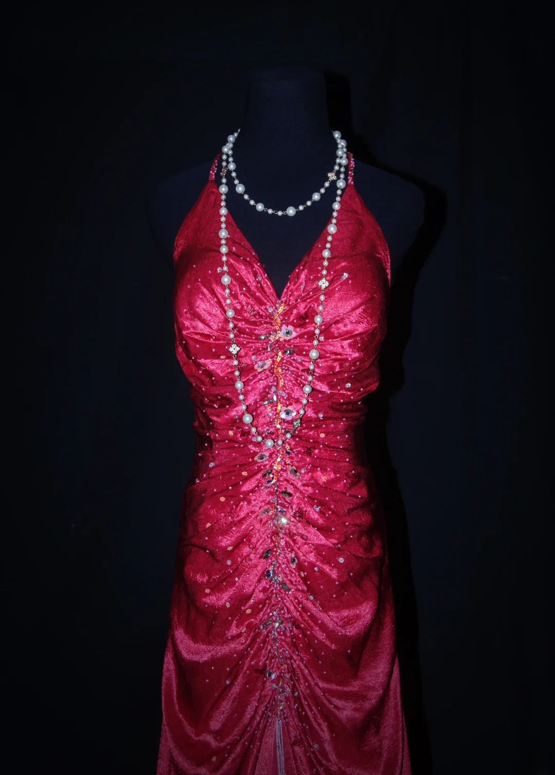 Robe de bal longue sans manches en satin rose fuchsia, style sirène, dos nu, AS077