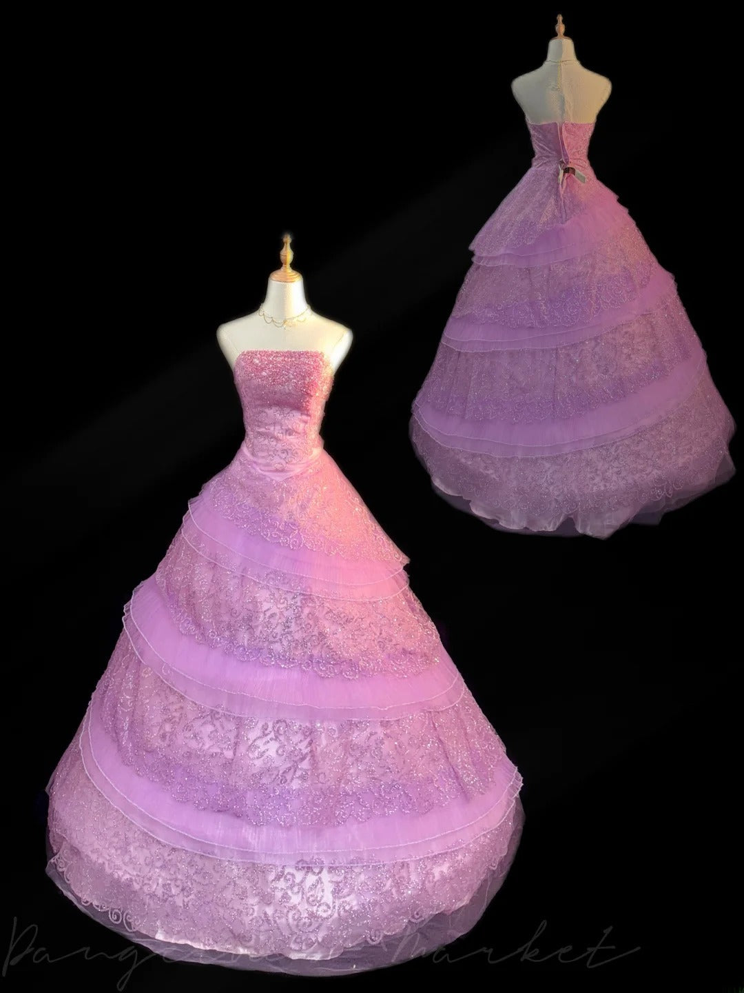 Princess Ball Gown Strapless Lilac Lace Sleeveless With Appliqued Long Quinceanera Dress vestido de 15 de cenicienta RB3473