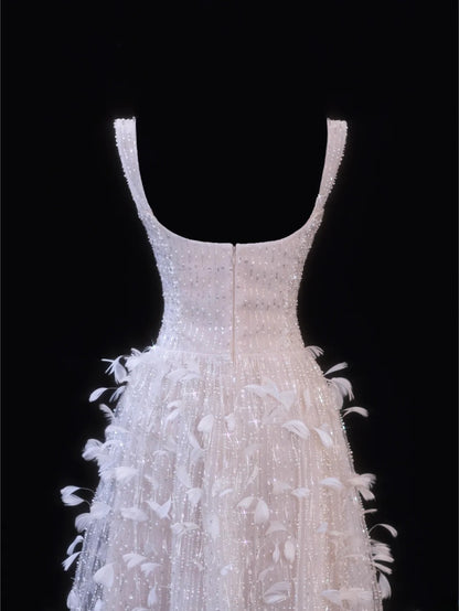 Wedding Gowns Dresses Elegant A Line Square Neck White With Beadings Short Petite/Plus Size Bridal Gowns For Women SA078