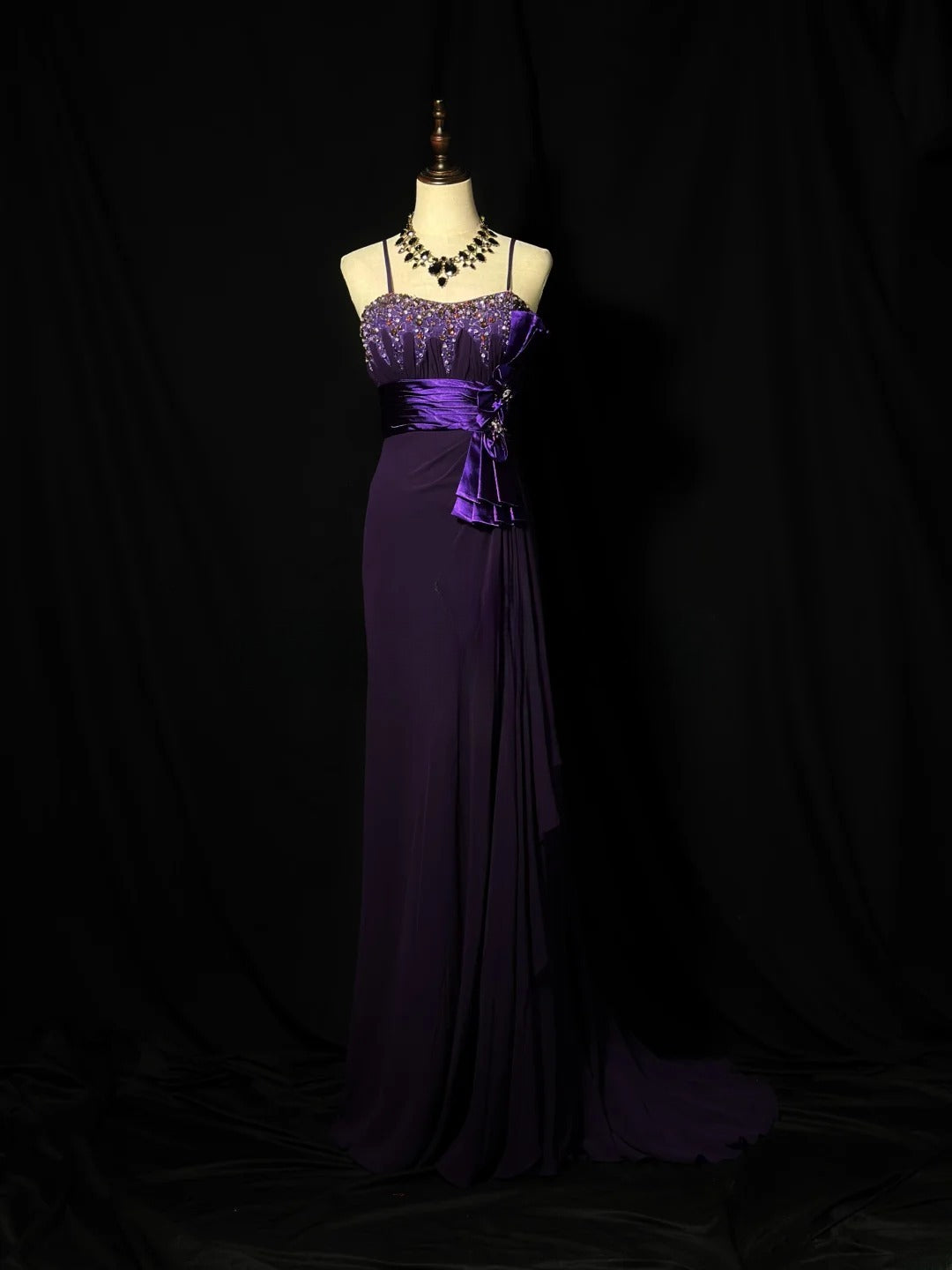 Vintage 70s Prom Dresses Mermaid Spaghetti Strap Purple Chiffon With Beaded Evening Dress Formal Outfits RB5886