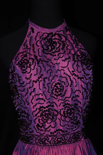 Niedliches kurzes Ballkleid mit Neckholder aus weinrotem Taft mit Perlen, ideal für den 18. Geburtstag, den Abschlussball oder als Cocktailkleid (AS079)