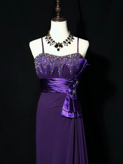 Vintage 70s Prom Dresses Mermaid Spaghetti Strap Purple Chiffon With Beaded Evening Dress Formal Outfits RB5886